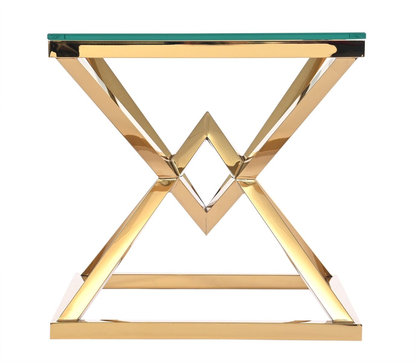 STOLIK POMOCNICZY złoty, metalowa podstawa, transparentny szklany blat, styl glamour, ekskluzywny