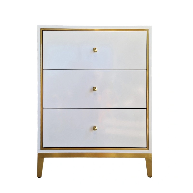 SZAFKA KOMODA z szufladami, biało-złoto, wykończenie na wysoki połysk, ekskluzywna, 3 szuflady