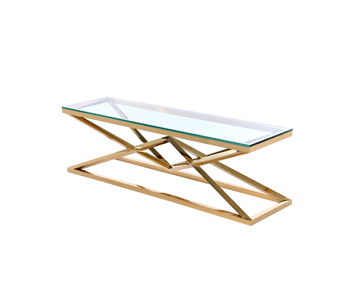 SZAFKA RTV transparentny szklany blat, złoty stelaż ze stali nierdzewnej, dekoracyjna, piękna