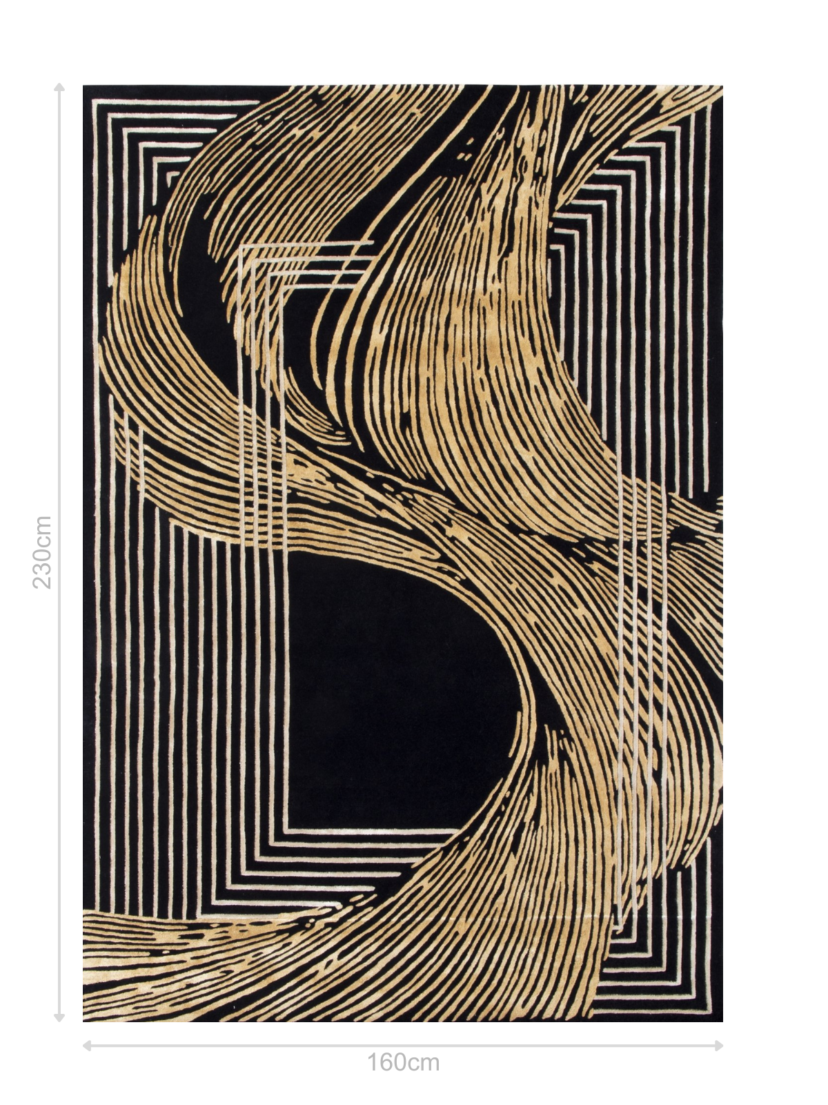 DYWAN czarny ze złotym wzorem symbolizujący wiatr, ręcznie robiony, najwyższa jakość, nowoczesny styl 160 x 230 cm DYWAN czarny ze złotym wzorem symbolizujący wiatr, ręcznie robiony, najwyższa jakość, nowoczesny styl 160 x 230 cm