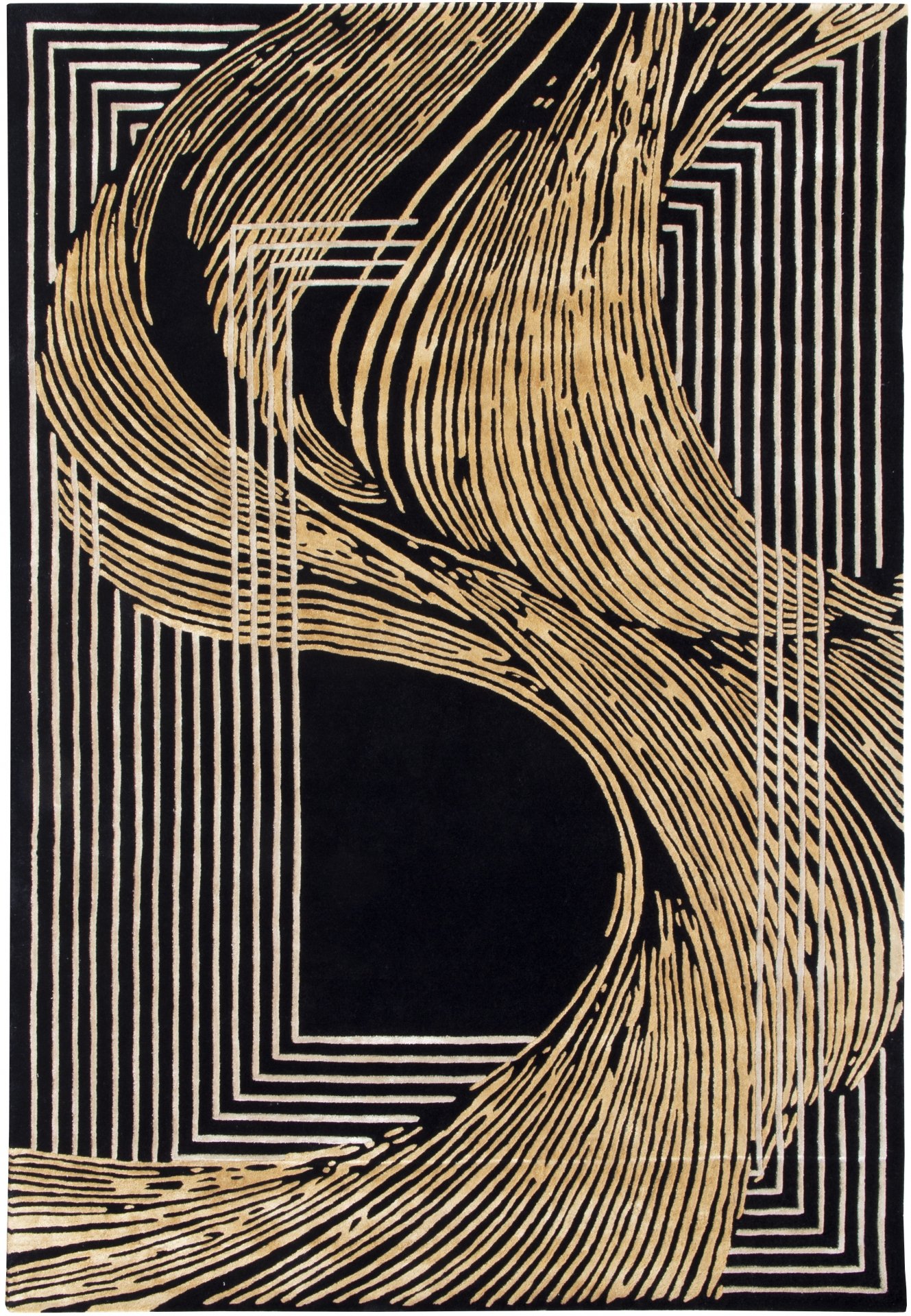 DYWAN czarny ze złotym wzorem symbolizujący wiatr, ręcznie robiony, najwyższa jakość, nowoczesny styl DYWAN czarny ze złotym wzorem symbolizujący wiatr, ręcznie robiony, najwyższa jakość, nowoczesny styl