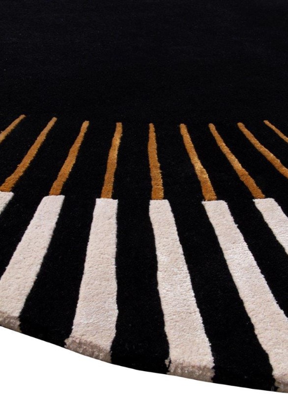 DYWAN o nieregularnym kształcie, czarny ze złotym okręgiem, ręcznie robiony, piękny DYWAN o nieregularnym kształcie, czarny ze złotym okręgiem, ręcznie robiony, piękny