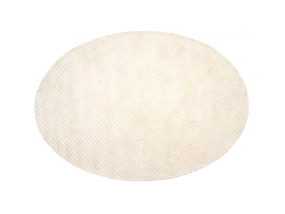 DYWAN owalny w kremowym wydaniu, prążkowana faktura, nowoczesny styl, ręcznie wykonany