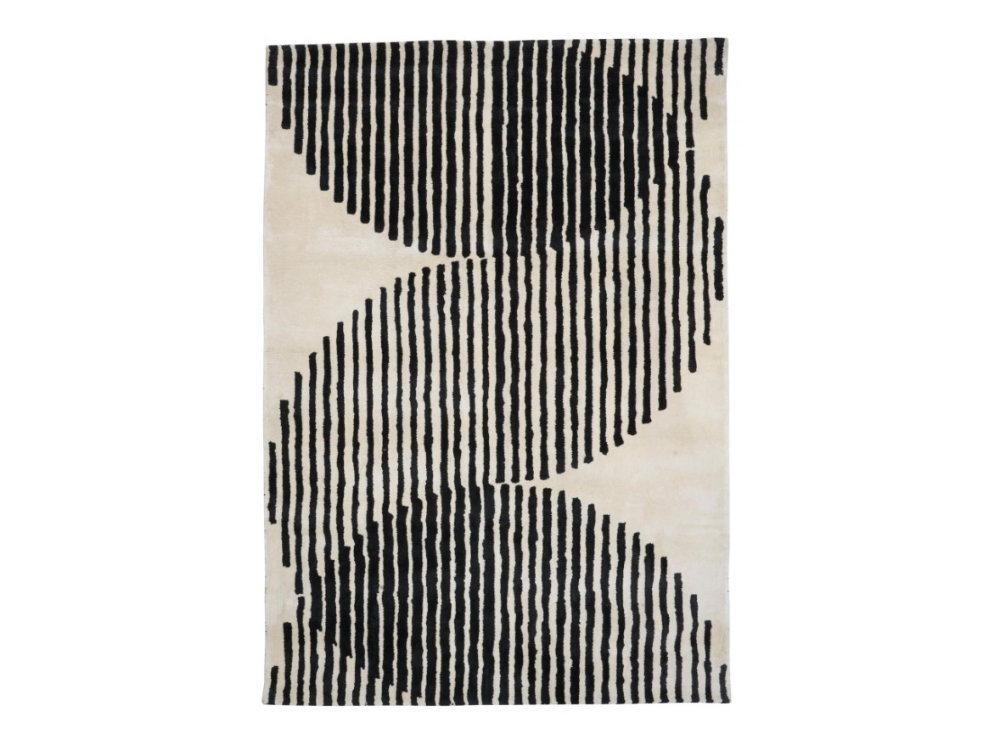 DYWAN prostokątny kremowy z czarnym eliptycznym wzorem, nowoczesny styl