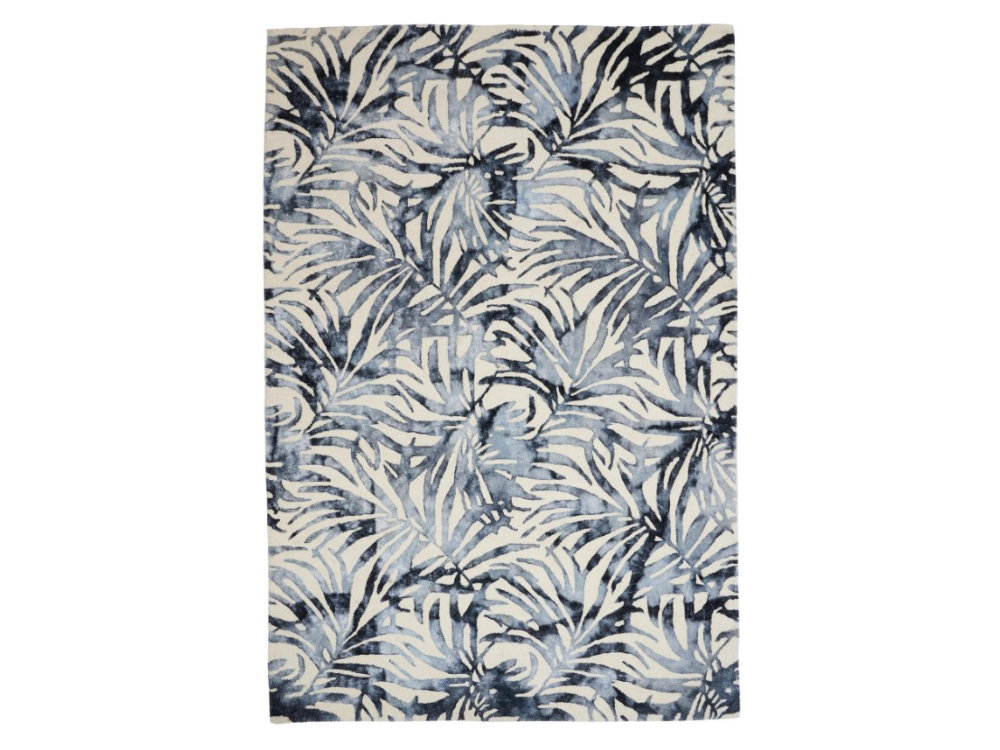 DYWAN prostokątny, niebiesko-kremowy, botaniczny wzór, ręczne wykonanie
