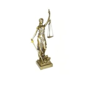 FIGURKA DEKORACYJNA Temida, symbol sprawiedliwości, złoto-srebrzysty kolor, klasyczny styl
