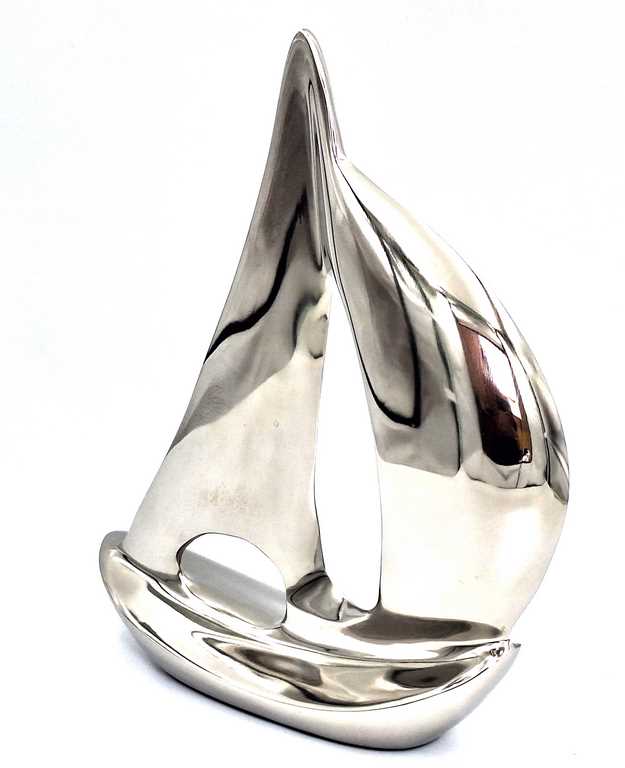 FIGURKA DEKORACYJNA model jachtu żaglowego, srebrne błyszczące wydanie, loftowy styl, ekskluzywna FIGURKA DEKORACYJNA model jachtu żaglowego, srebrne błyszczące wydanie, loftowy styl, ekskluzywna