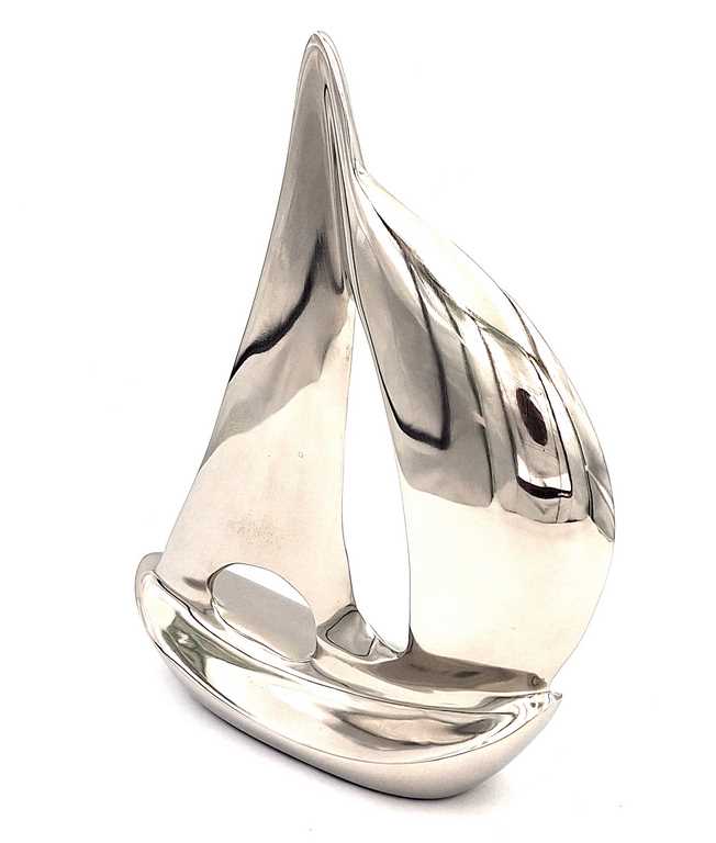 FIGURKA DEKORACYJNA model jachtu żaglowego, srebrne błyszczące wydanie, loftowy styl, nowoczesna FIGURKA DEKORACYJNA model jachtu żaglowego, srebrne błyszczące wydanie, loftowy styl, nowoczesna