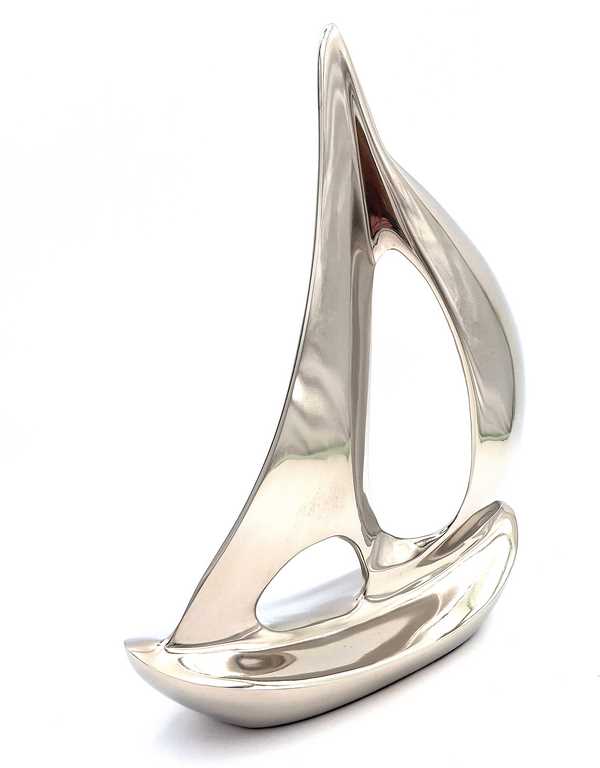 FIGURKA DEKORACYJNA model jachtu żaglowego, srebrne błyszczące wydanie, loftowy styl, wyjątkowa FIGURKA DEKORACYJNA model jachtu żaglowego, srebrne błyszczące wydanie, loftowy styl, wyjątkowa