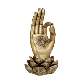 FIGURKA DEKORACYJNA złota dłoń przedstawiająca znak mudra OM, nowoczesny design