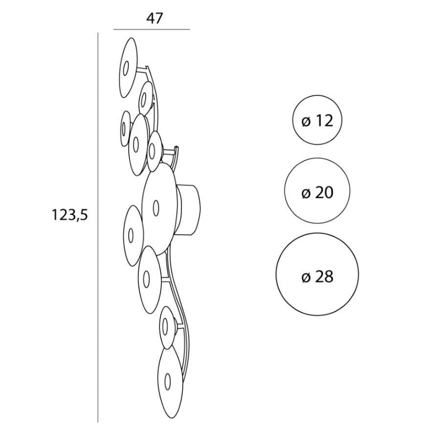 KINKIET o oryginalnym kształcie, 10 ledowych źródeł światła, metalowy stelaż z matowym złocie, nowoczesny, wymiary