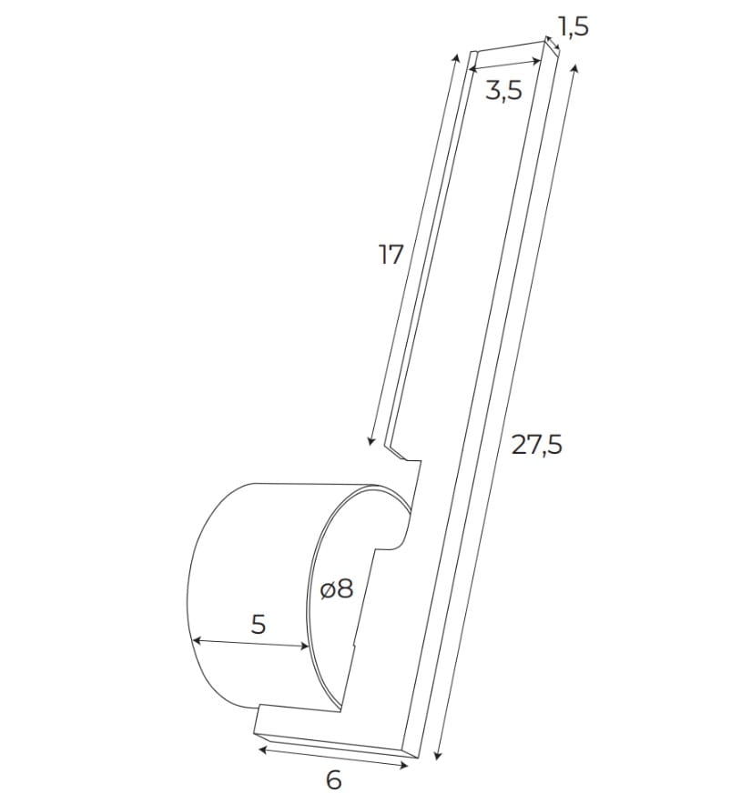 KINKIET w nowoczesnym stylu, aluminiowy w złotym wykończeniu, ledowe źródło światła 27,5 cm, wymiary