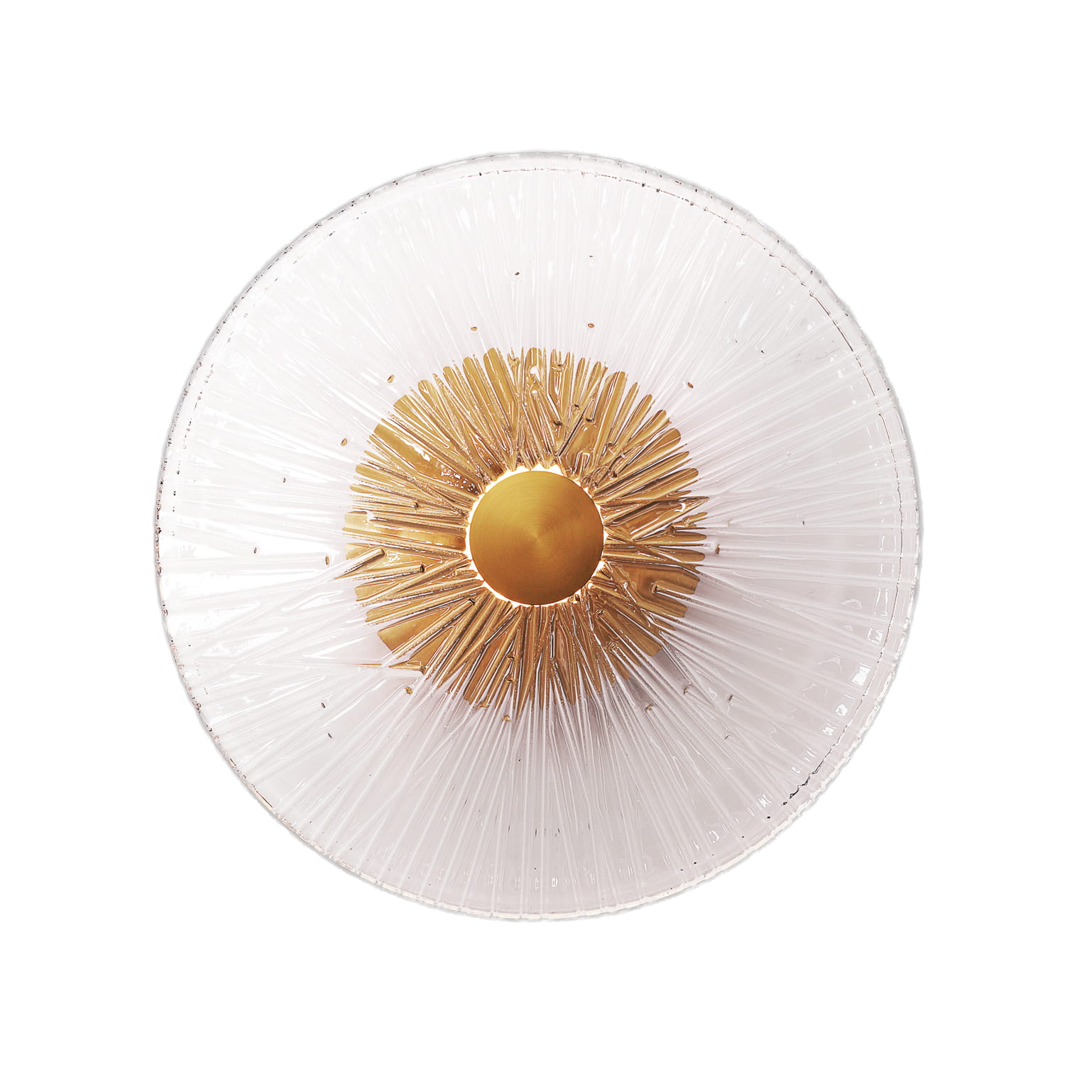 KINKIET z okrągłym, szklanym abażurem, złoty matowy metalowy detal, nowoczesny styl