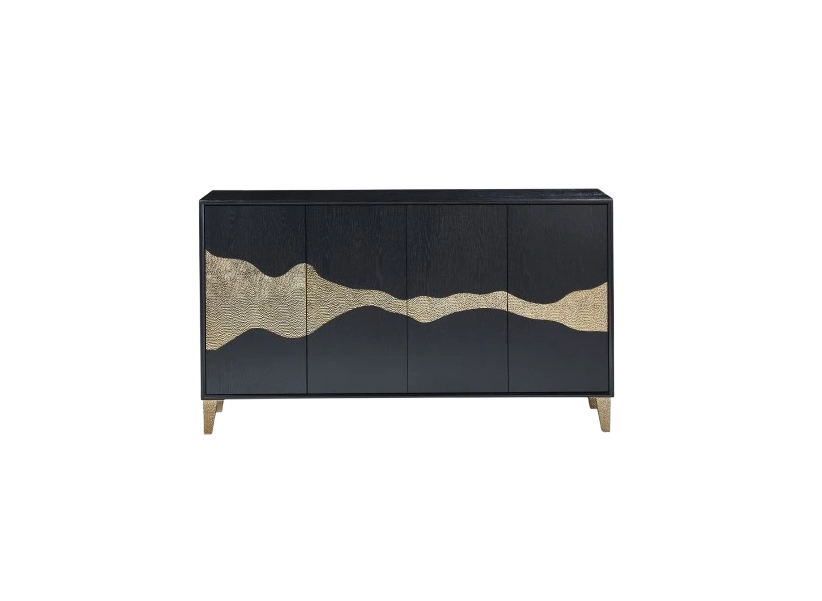 KOMODA czarna, ze złotym wzorem na drzwiach, złote nogi, nowoczesny styl KOMODA czarna, ze złotym wzorem na drzwiach, złote nogi, nowoczesny styl