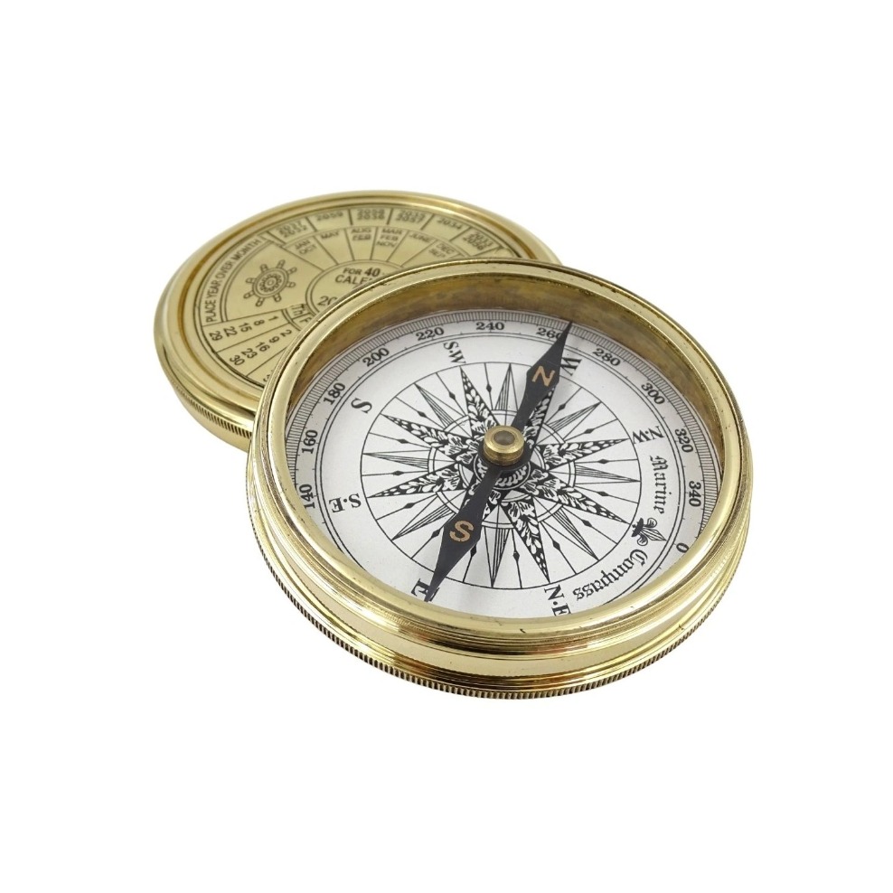 KOMPAS w złotej obudowie z 40 letnim kalendarzem, czarna igła, klasyczny wygląd