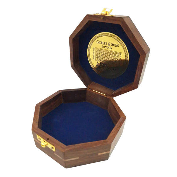 KOMPAS z zegarem słonecznym w drewnianym pudełku, mosiężny, ekskluzywny, na prezent KOMPAS z zegarem słonecznym w drewnianym pudełku, mosiężny, ekskluzywny, na prezent