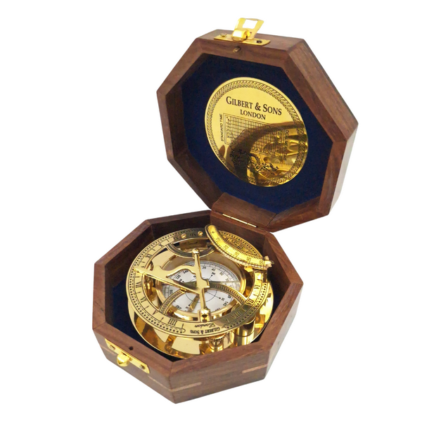 KOMPAS z zegarem słonecznym w drewnianym pudełku, mosiężny, ekskluzywny, piękny KOMPAS z zegarem słonecznym w drewnianym pudełku, mosiężny, ekskluzywny, piękny