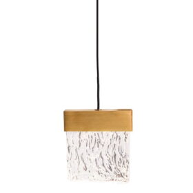 LAMPA WISZĄCA prostokątna, szklany klosz, metalowy detal w złotym kolorze, designerski styl