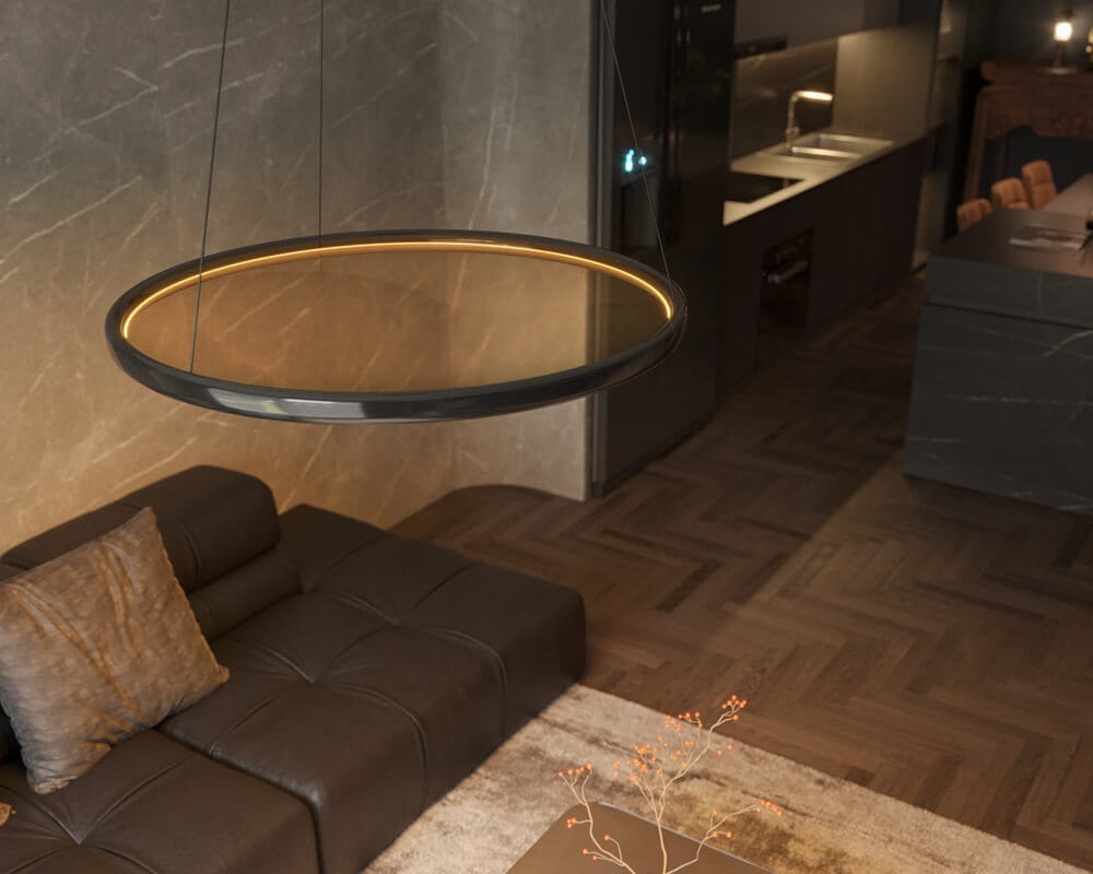 LAMPA WISZĄCA z ledowym źródłem światła, czarna obręcz wypełniona szkłem akrylowym, nowoczesna, designerska LAMPA WISZĄCA z ledowym źródłem światła, czarna obręcz wypełniona szkłem akrylowym, nowoczesna, designerska