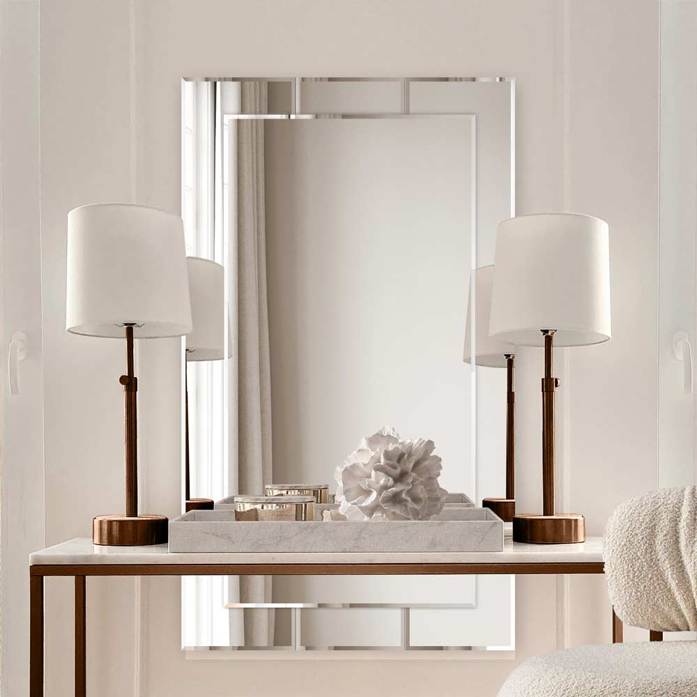 LUSTRO ŚCIENNE Adena z fazowaną lustrzaną ramą, prostokątne, nowoczesne glamour