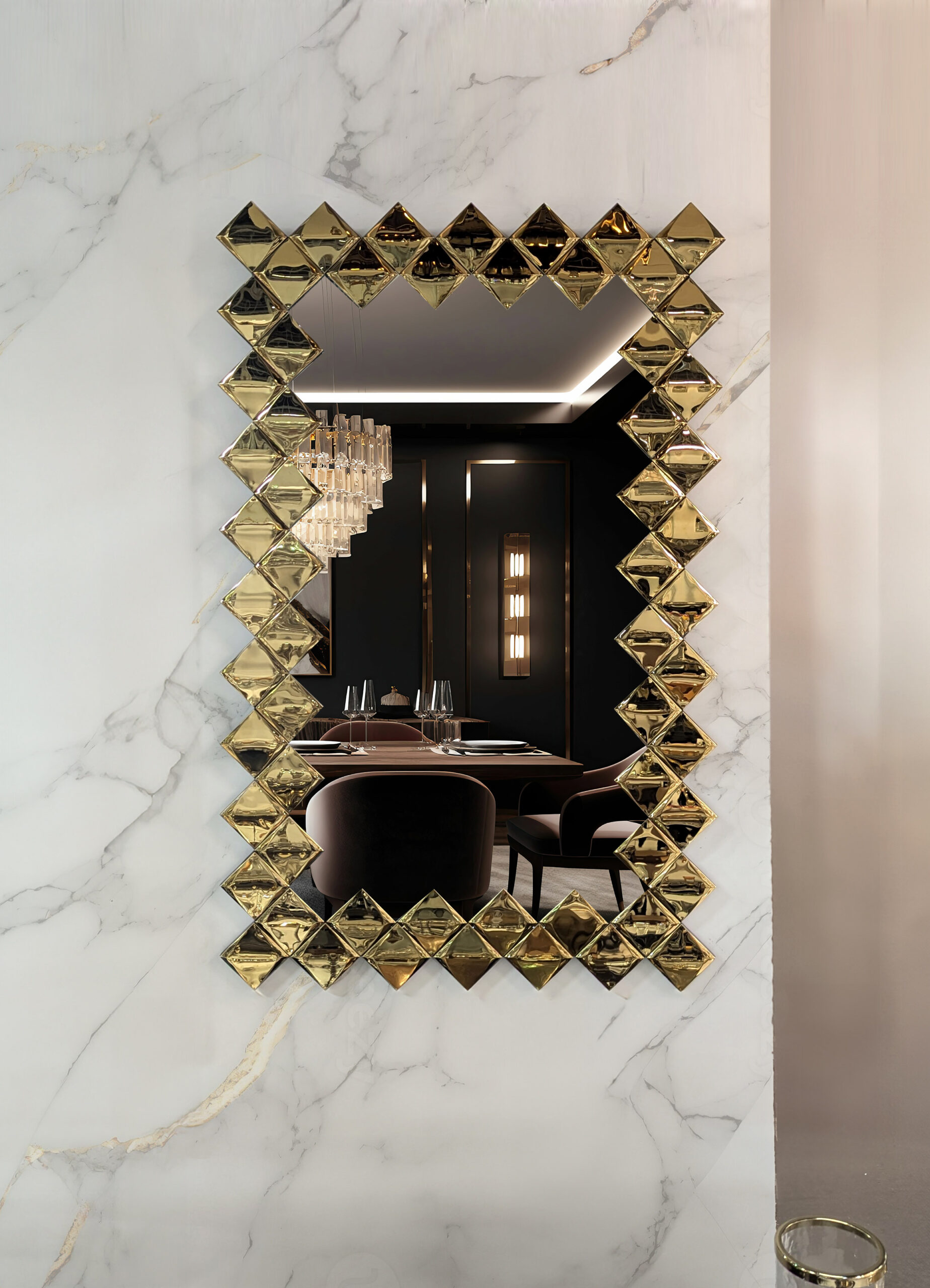 LUSTRO ŚCIENNE prostokątne, z metalową, złotą ramą, wykończenie na wysoki połysk, styl glamour LUSTRO ŚCIENNE prostokątne, z metalową, złotą ramą, wykończenie na wysoki połysk, styl glamour