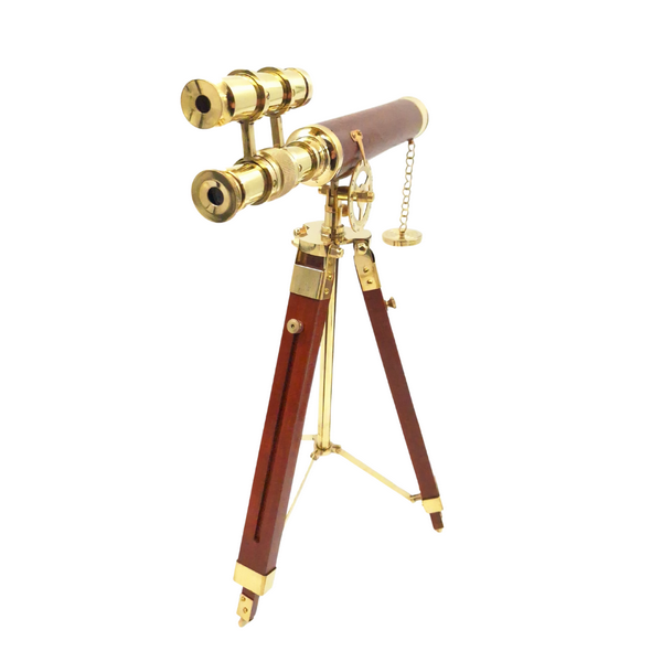MOSIĘŻNA LUNETA na trójnogu, dekoracyjna, brązowe, drewniane elementy, klasyczny styl, marynistyczny MOSIĘŻNA LUNETA na trójnogu, dekoracyjna, brązowe, drewniane elementy, klasyczny styl, marynistyczny