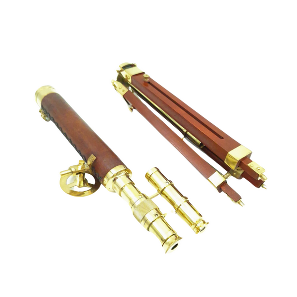 MOSIĘŻNA LUNETA na trójnogu, dekoracyjna, brązowe, drewniane elementy, klasyczny styl, na prezent MOSIĘŻNA LUNETA na trójnogu, dekoracyjna, brązowe, drewniane elementy, klasyczny styl, marynistyczny