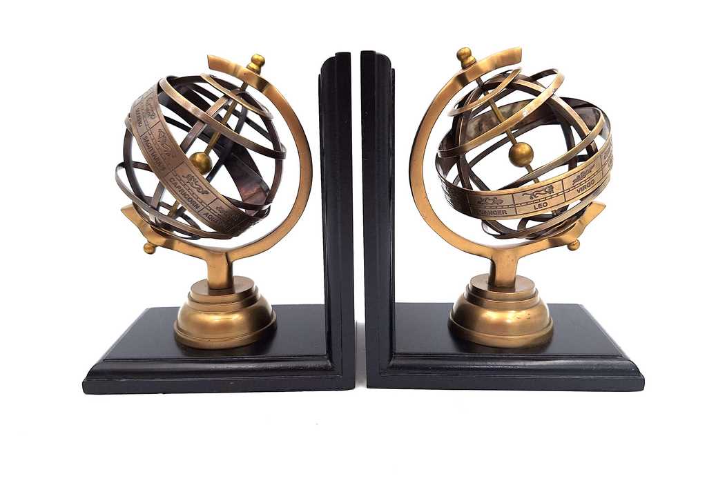 PODPÓRKA DO KSIĄŻEK podwójna astrolabia na drewnianej podstawie, klasyczny styl, piękna