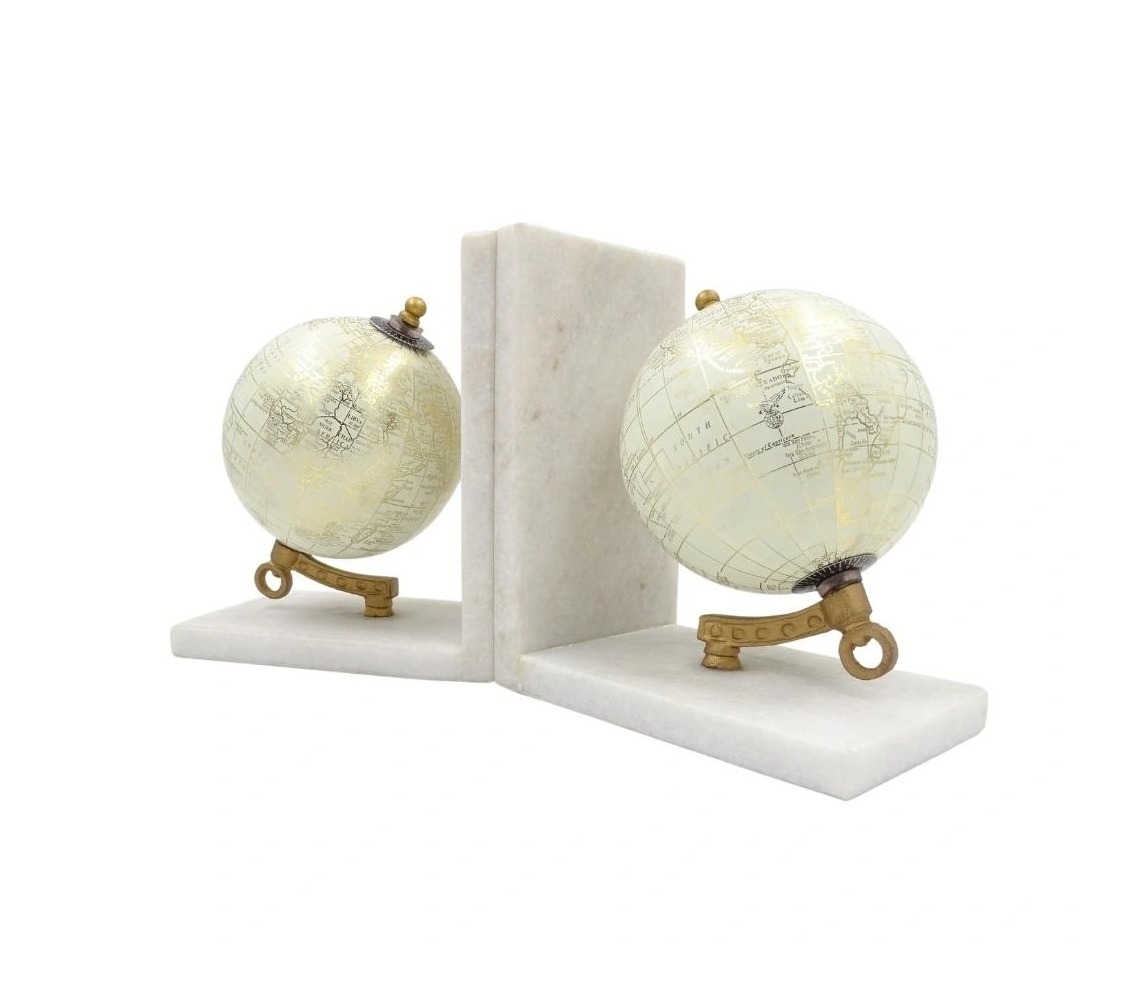 PODPÓRKI DO KSIĄŻEK marmurowe, z globusem biało-złotym, nowoczesny styl PODPÓRKI DO KSIĄŻEK marmurowe, z globusem biało-złotym, nowoczesny styl
