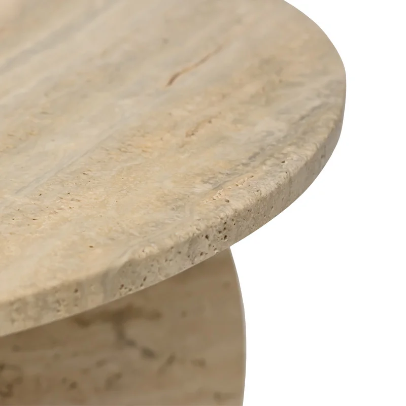 STOLIK KAWOWY z naturalnego trawertynu z designerską podstawą i okrągłym blatem, nowoczesny styl, elegancki STOLIK KAWOWY z naturalnego trawertynu z designerską podstawą i okrągłym blatem, nowoczesny styl, elegancki