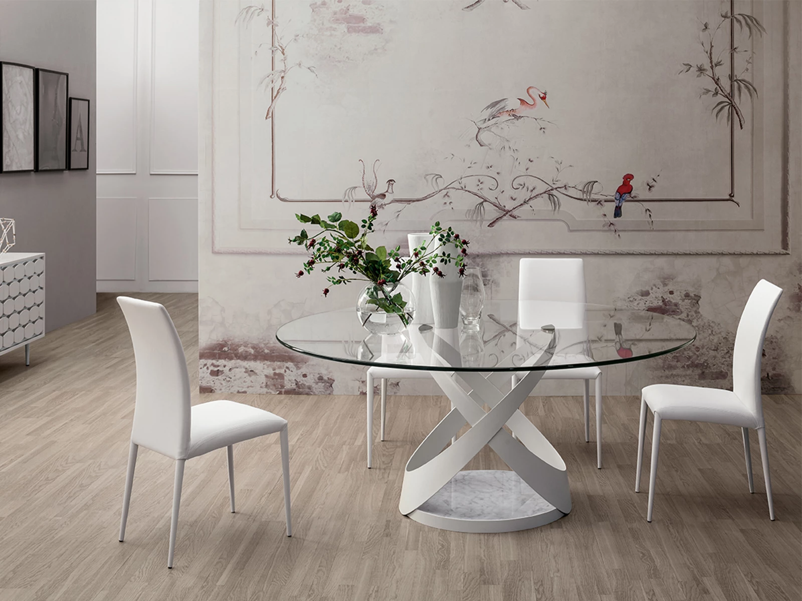 WŁOSKI STÓŁ JADALNIANY na metalowej podstawie, marmurowa półka, nowoczesny design, piekny