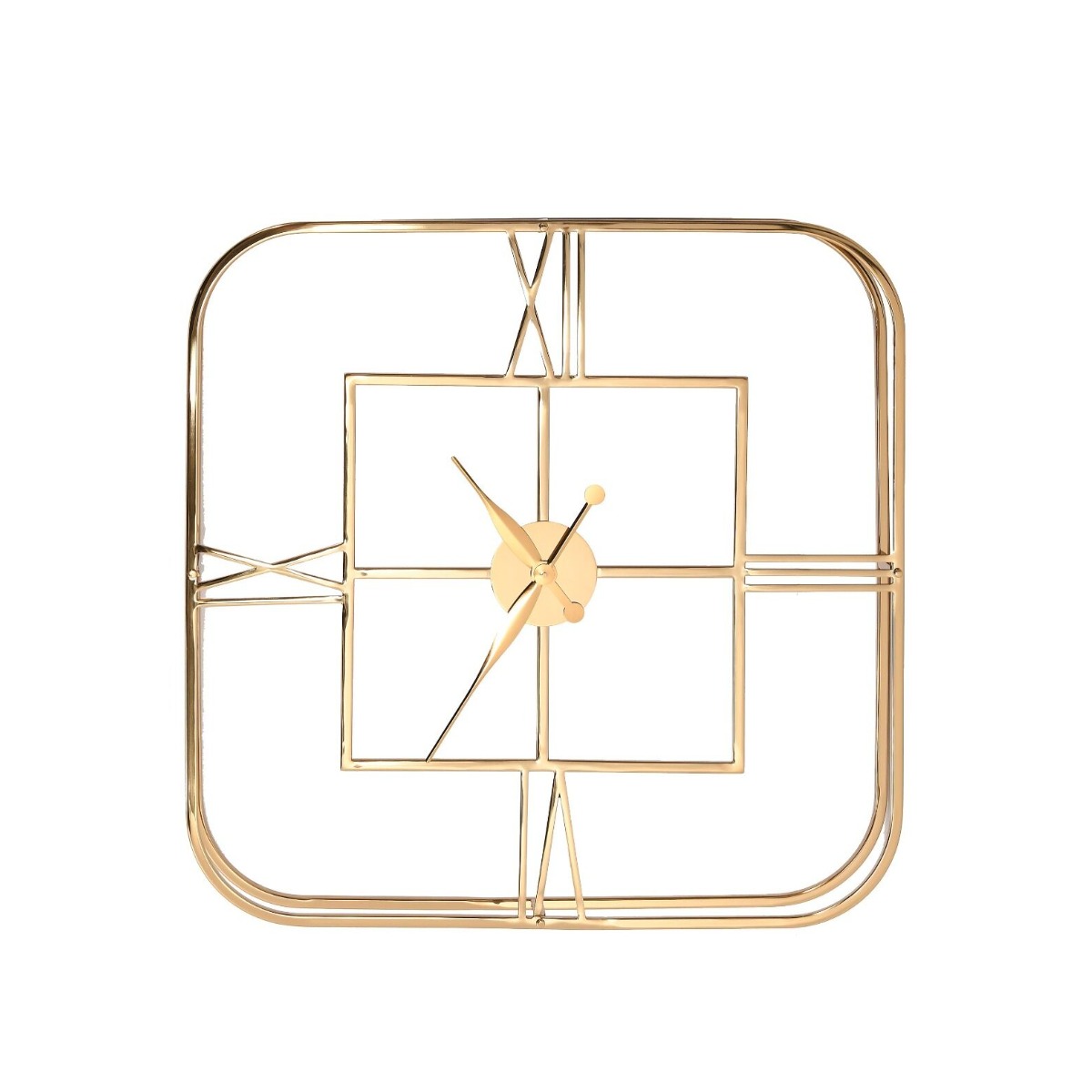ZEGAR ŚCIENNY kwadratowa, złota rama ze stali, geometryczny, styl glamour ZEGAR ŚCIENNY kwadratowa, złota rama ze stali, geometryczny, styl glamour