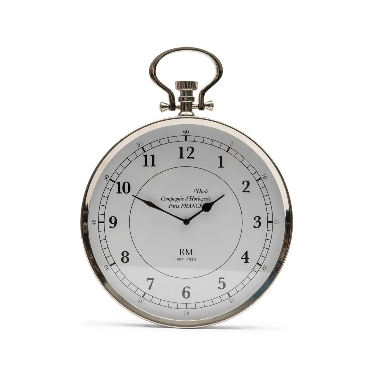 ZEGAR ŚCIENNY w kształcie zegarka kieszonkowego, srebrne błyszczące aluminium ZEGAR ŚCIENNY w kształcie zegarka kieszonkowego, srebrne błyszczące aluminium