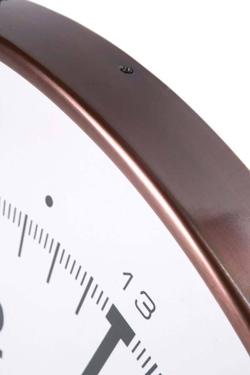 ZEGAR ŚCIENNY w okrągłej miedzianej ramie, biało-czarna tarcz inspirowana kompasem, nowoczesny styl, designerski ZEGAR ŚCIENNY w okrągłej miedzianej ramie, biało-czarna tarcz inspirowana kompasem, nowoczesny styl, designerski