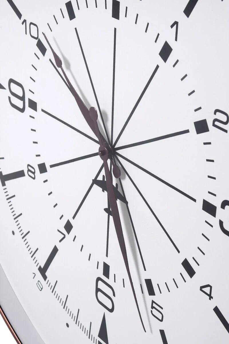 ZEGAR ŚCIENNY w okrągłej miedzianej ramie, biało-czarna tarcz inspirowana kompasem, nowoczesny styl, do salonu ZEGAR ŚCIENNY w okrągłej miedzianej ramie, biało-czarna tarcz inspirowana kompasem, nowoczesny styl, do salonu