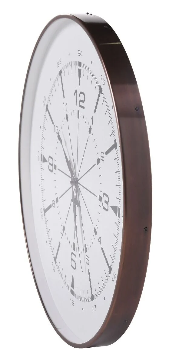 ZEGAR ŚCIENNY w okrągłej miedzianej ramie, biało-czarna tarcz inspirowana kompasem, nowoczesny styl, premium ZEGAR ŚCIENNY w okrągłej miedzianej ramie, biało-czarna tarcz inspirowana kompasem, nowoczesny styl, premium