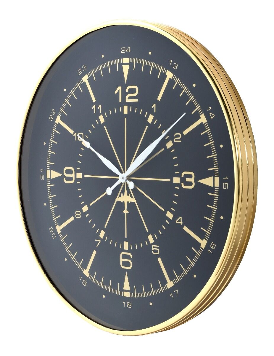 ZEGAR ŚCIENNY w okrągłej, złotej ramie, czarna tarcza przypominająca kompas, nowoczesny styl, piekny ZEGAR ŚCIENNY w okrągłej, złotej ramie, czarna tarcza przypominająca kompas, nowoczesny styl, piekny