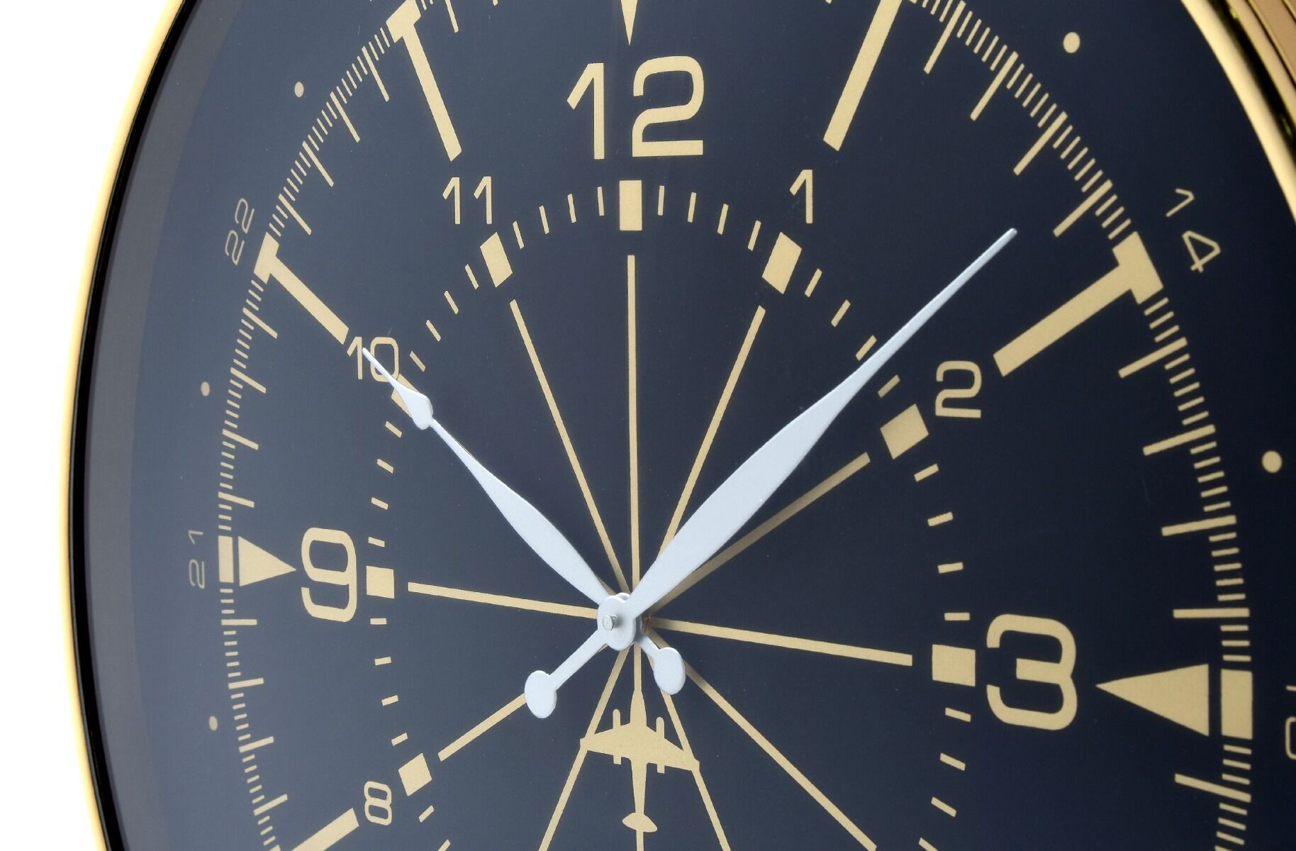 ZEGAR ŚCIENNY w okrągłej, złotej ramie, czarna tarcza przypominająca kompas, nowoczesny styl, wyjątkowy ZEGAR ŚCIENNY w okrągłej, złotej ramie, czarna tarcza przypominająca kompas, nowoczesny styl, wyjątkowy