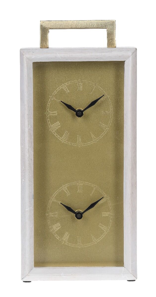 ZEGAR STOJĄCY podłużna biała drewniana rama, złota podwójna tarcza, klasyczny wygląd, piękny ZEGAR STOJĄCY podłużna biała drewniana rama, złota podwójna tarcza, klasyczny wygląd, piękny