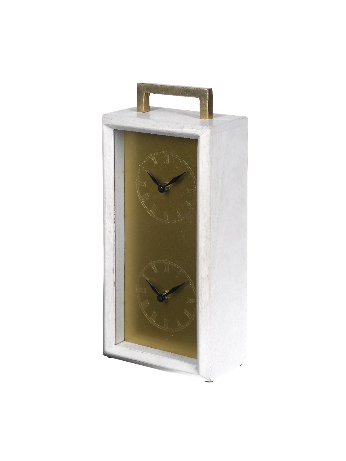 ZEGAR STOJĄCY podłużna biała drewniana rama, złota podwójna tarcza, klasyczny wygląd ZEGAR STOJĄCY podłużna biała drewniana rama, złota podwójna tarcza, klasyczny wygląd