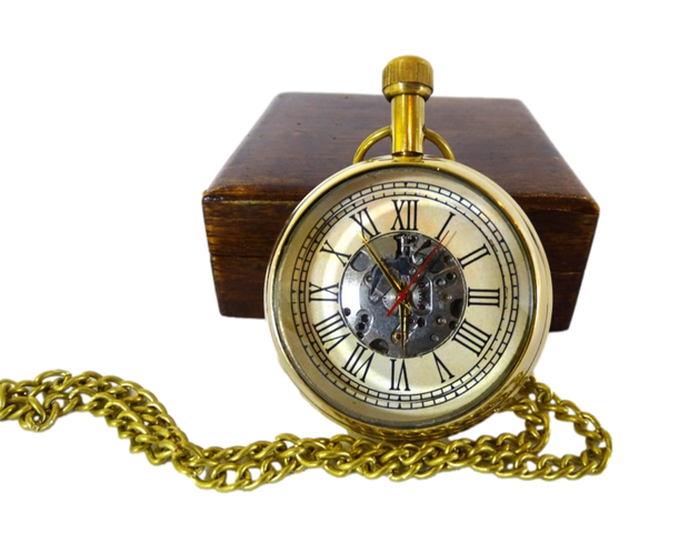 ZEGAREK MECHANICZNY na złotym łańcuszku, z drewnianym pudełkiem, retro styl