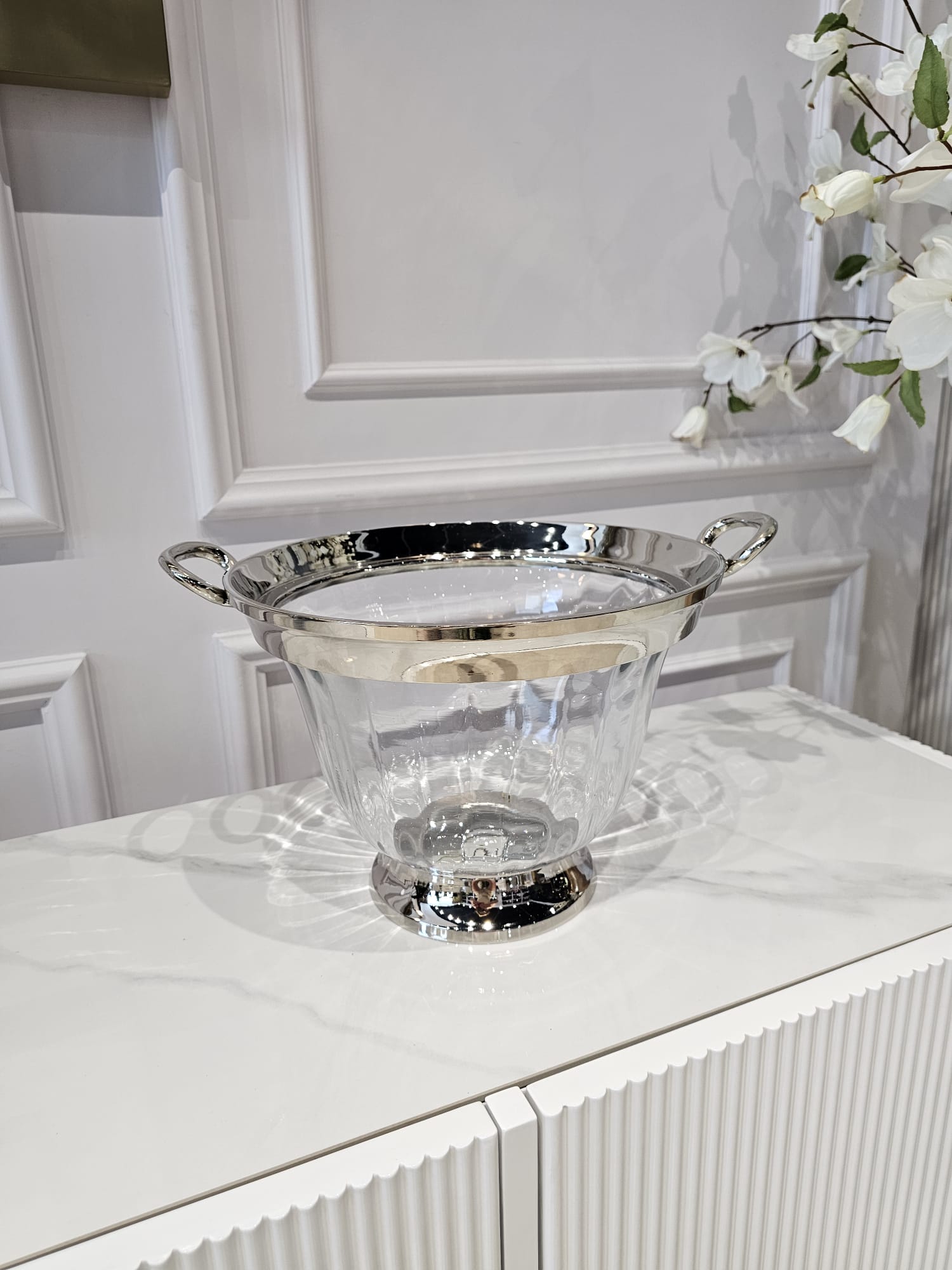 COOLER szklany z srebrnymi, metalowymi detalami, klasyczny styl, premium COOLER szklany z srebrnymi, metalowymi detalami, klasyczny styl, premium