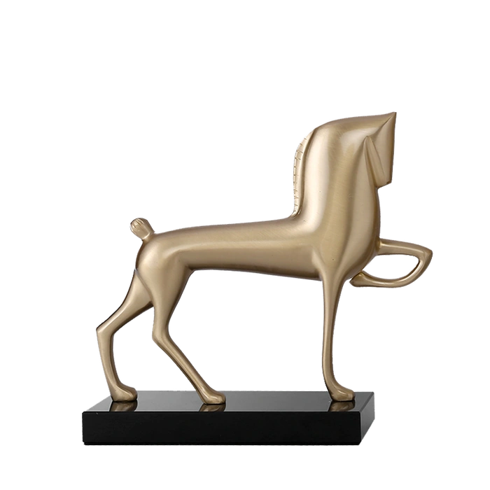 FIGURKA DEKORACYJNA Gladius, miedziany koń na czarnej, marmurowej podstawie, nowoczesny styl, mała FIGURKA DEKORACYJNA Gladius, miedziany koń na czarnej, marmurowej podstawie, nowoczesny styl, mała