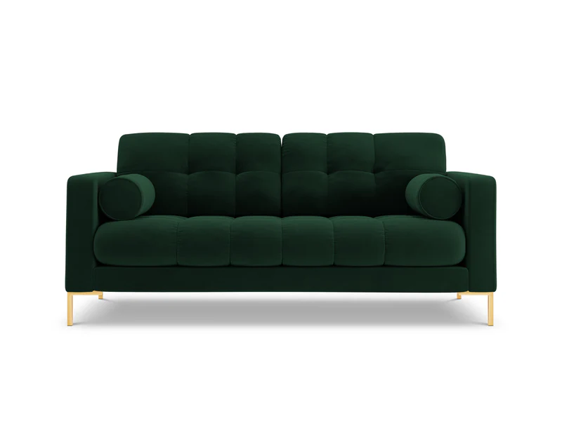 KANAPA 2-osobwa z przeszywanym siedziskiem na metalowych nogach, aksamitna tapicerka do wyboru, butelkowa zieleń-złoty, ekskluzywna KANAPA 2-osobwa z przeszywanym siedziskiem na metalowych nogach, aksamitna tapicerka do wyboru, butelkowa zieleń-złoty, ekskluzywna