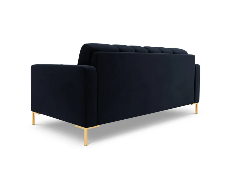 KANAPA 2-osobwa z przeszywanym siedziskiem na metalowych nogach, aksamitna tapicerka do wyboru, ciemnoniebieski-złoty, ekskluzywna