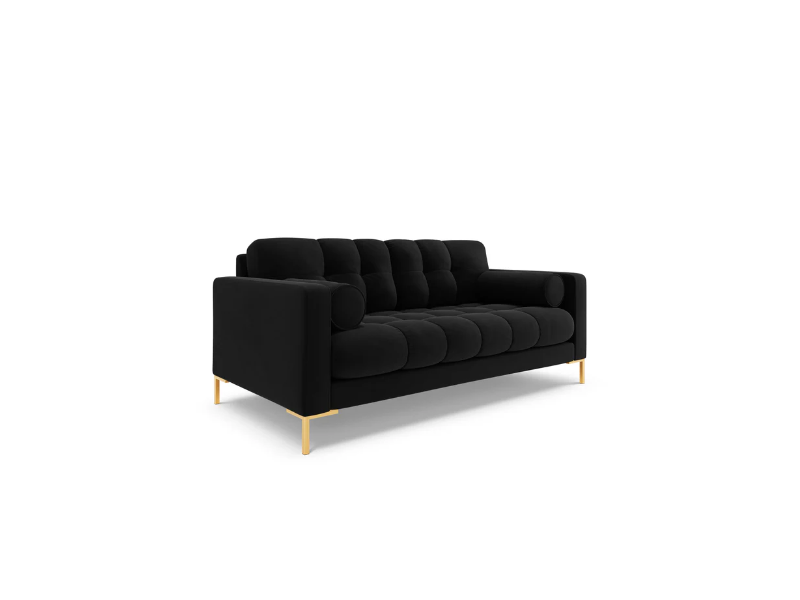 KANAPA 2-soobwa z przeszywanym siedziskiem na metalowych nogach, aksamitna tapicerka do wyboru, czarny-czarny, piękna