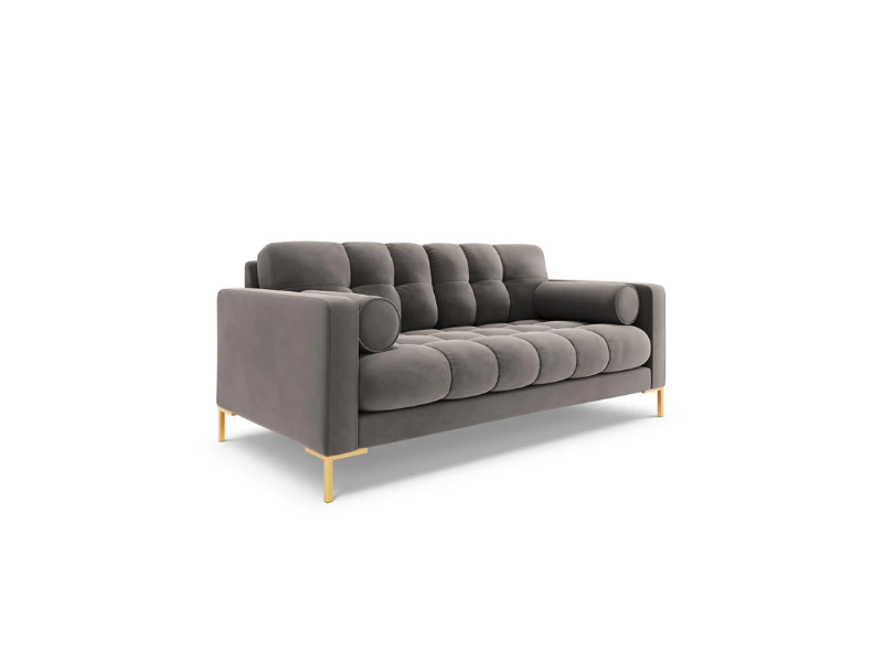 KANAPA 2-soobwa z przeszywanym siedziskiem na metalowych nogach, aksamitna tapicerka do wyboru, jasnoszary-złoty, piękna