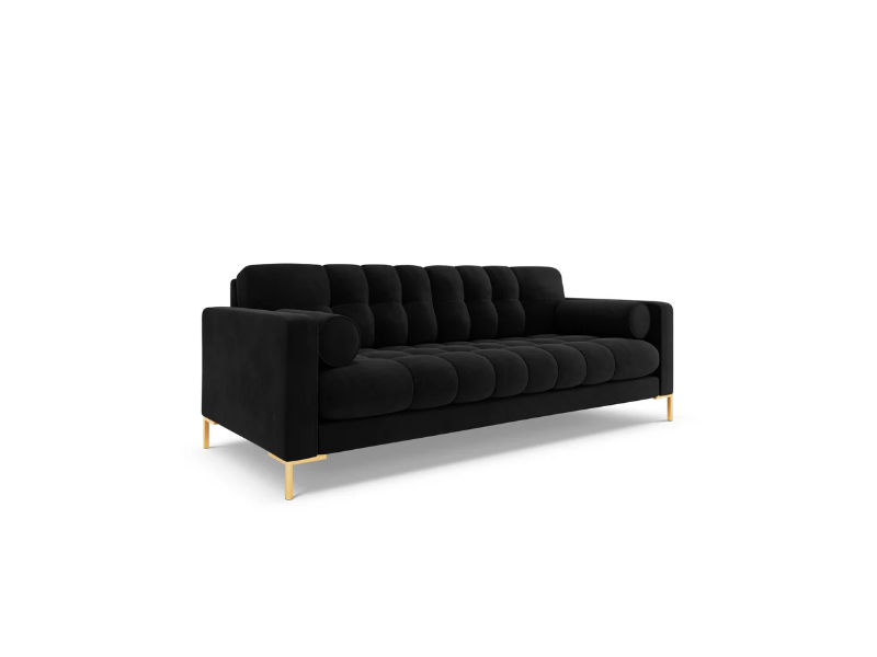 KANAPA 3-osobwa z przeszywanym siedziskiem na metalowych nogach, aksamitna tapicerka do wyboru, czarny-złoty, piękna KANAPA 3-osobwa z przeszywanym siedziskiem na metalowych nogach, aksamitna tapicerka do wyboru, czarny-złoty, piękna