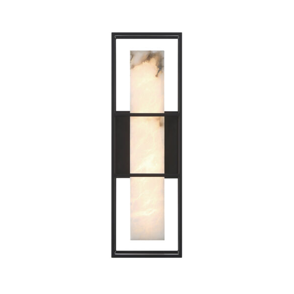 KINKIET prostokątny z metalową ramą w czarnym macie, ręcznie rzeźbiony kawałek alabstru, designerski styl, piękny