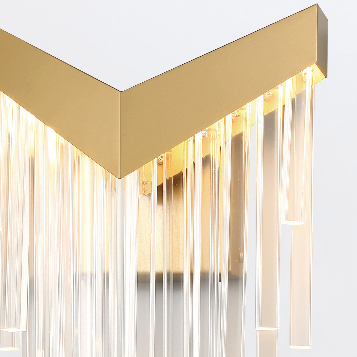 KINKIET w kształcie litery V, z matowo złotym detalem i akrylowymi rurkami, nowoczesny design, do salonu KINKIET w kształcie litery V, z matowo złotym detalem i akrylowymi rurkami, nowoczesny design, do salonu